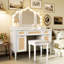 Meuble-lavabo de 43,85 po avec 13 lumières à DEL de style, 3 niveaux d'éclairage, miroir à trois volets, 5 tiroirs et tablettes, charge pour la chambre à coucher, bureau de maquillage d'apparence naturelle, modes classiques, tiroirs de rangement,