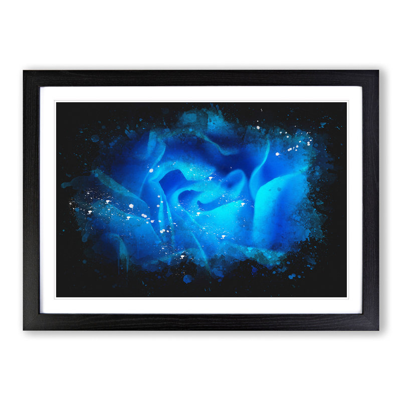 Folded Rose Petals in Blue - Picture Frame Graphic Art Print, 45cm H x 63cm W x 2cm D, Black Framed