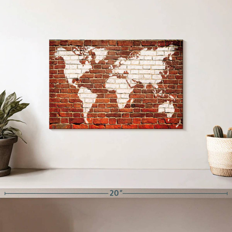 Carte du monde sur la brique Aliaz, H 8 po x l 12 po