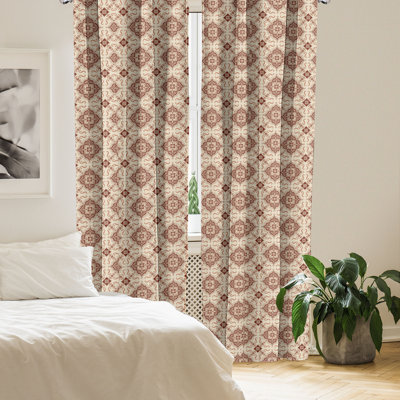 Red Barrel StudioÂ® Geometric 4-Panel Curtains, Oriental Flowers Pale Orange Redwood -  5E8CCA68CFC3473FA8E8A42BB6A6C9F8