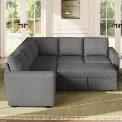 Hoelscher L-shaped Sleeper Sectional Upholstered Sofa Bed With Storage Space Polyester Dark Gray