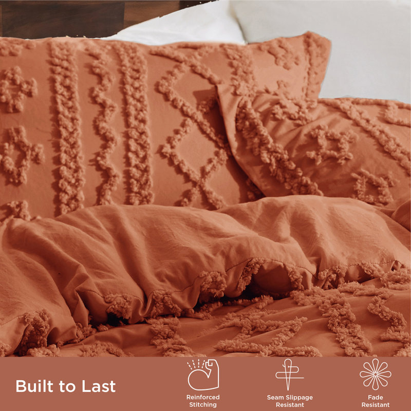 Bedsure Tufted Boho King Comforter Set – 3-Piece Terracotta Shabby Bedding，Farmhouse Jacquard Bed Set with Embroidery, All-Season Softness for Cozy Bedrooms & Boho-Chic Gifts