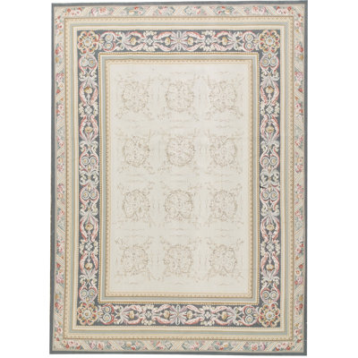 Tapis beige et gris noué à la main de haute qualité