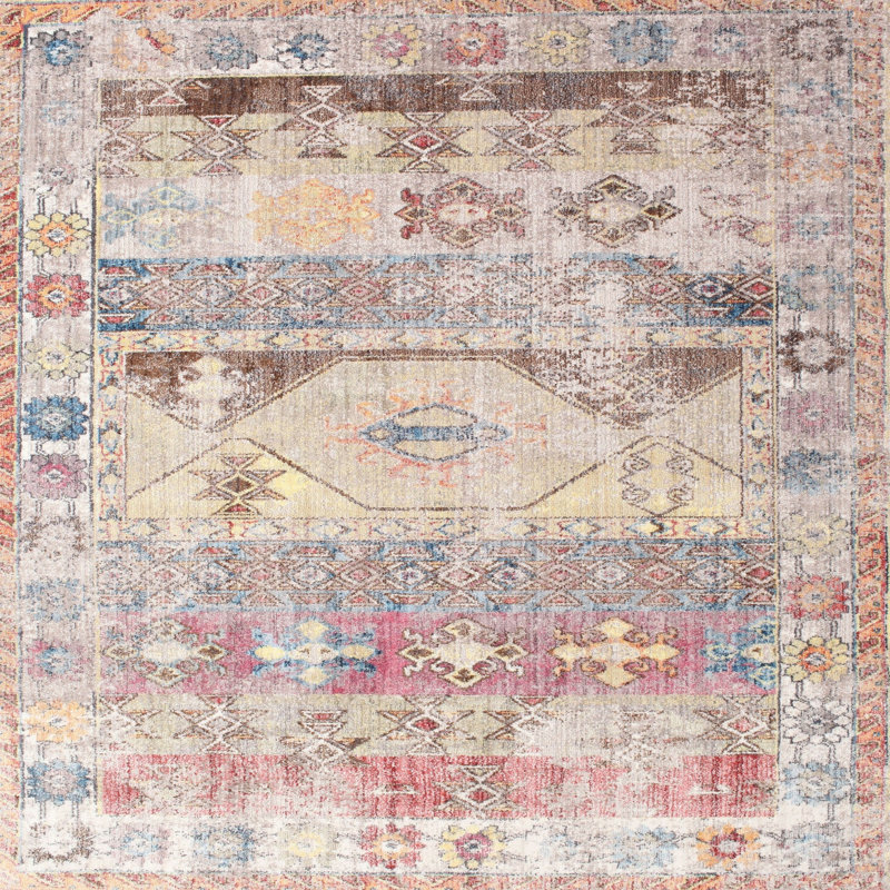 Tapis rose / rouge / bleu Southwestern, Rond 6 pi
