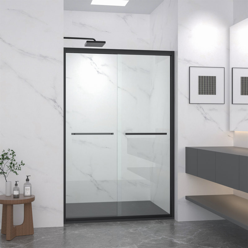 Porte de douche double coulissante 44-48 po en aluminium noir mat, Noir mat