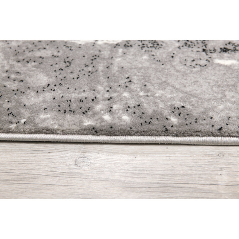 Trawick 10' Gray And Ivory Damask Shag Runner Rug, Runner 2'3" x 6'
