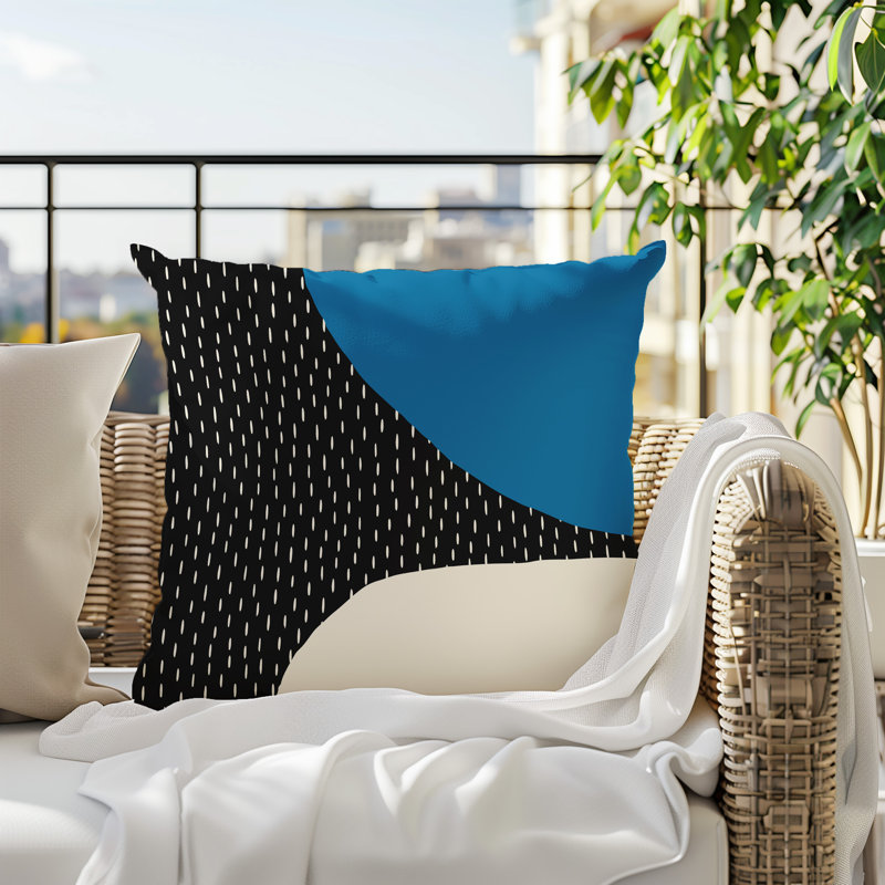 Coussin carré intérieur / extérieur pia, H 15 po x l 15 po, Turquoise / noir / blanc cassé