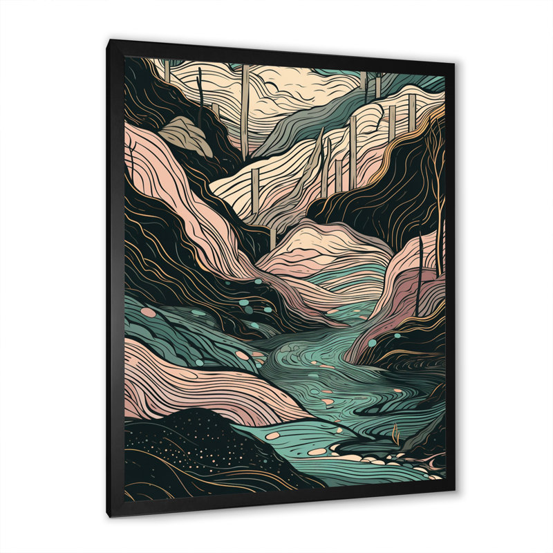 Symphonie linéaire verte IV sur toile, Cadre photo noir, H 44 po x l 34 po x P 1,5 po
