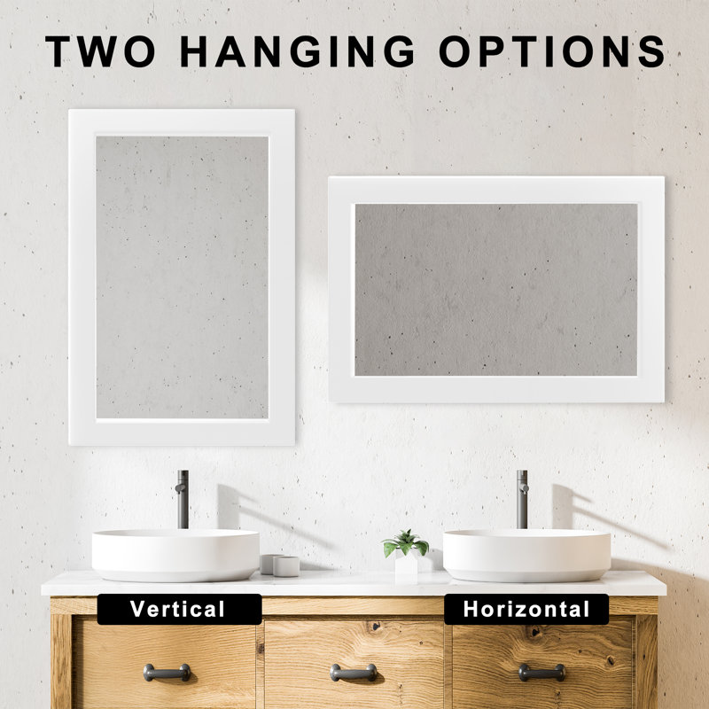 Wood Rectangle Mirror Wall Mounted Decor Bathroom Vanity Mirror With HD Tempered Glass, 65" x 30", White
