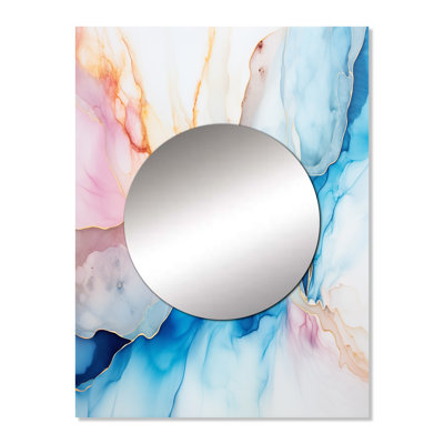 Marshalltown White And Blue Alcohol Ink Sky - Abstract Shapes Wall Mirror, Modern Decorative Mirror, Printed Metal Art
