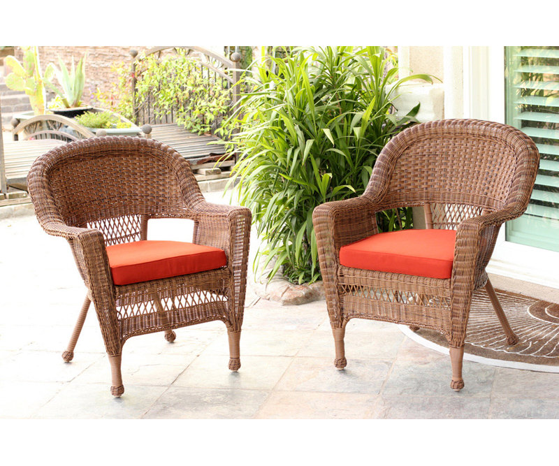 Chaise de patio avec coussins, Miel, Rouge brique