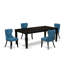 Cet ensemble de salle à manger 5 pièces comprend une table de salle à manger rectangulaire avec des rallonges papillon et 4 chaises Parson rembourrées en tissu bleu, noir-1999678626-1999678629-1999640829