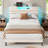 Upholstered Bed Frame with 2 Storage Drawers, Modern Queen Platform Bed with Charging Station & LED Light, No Spring Box Needed-1099011860-1099011861