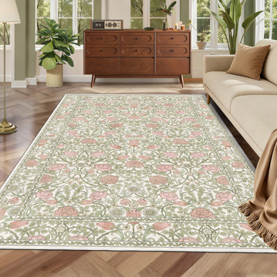 Tapis vintage lavable floral pour chambre à coucher, salon, salle à manger