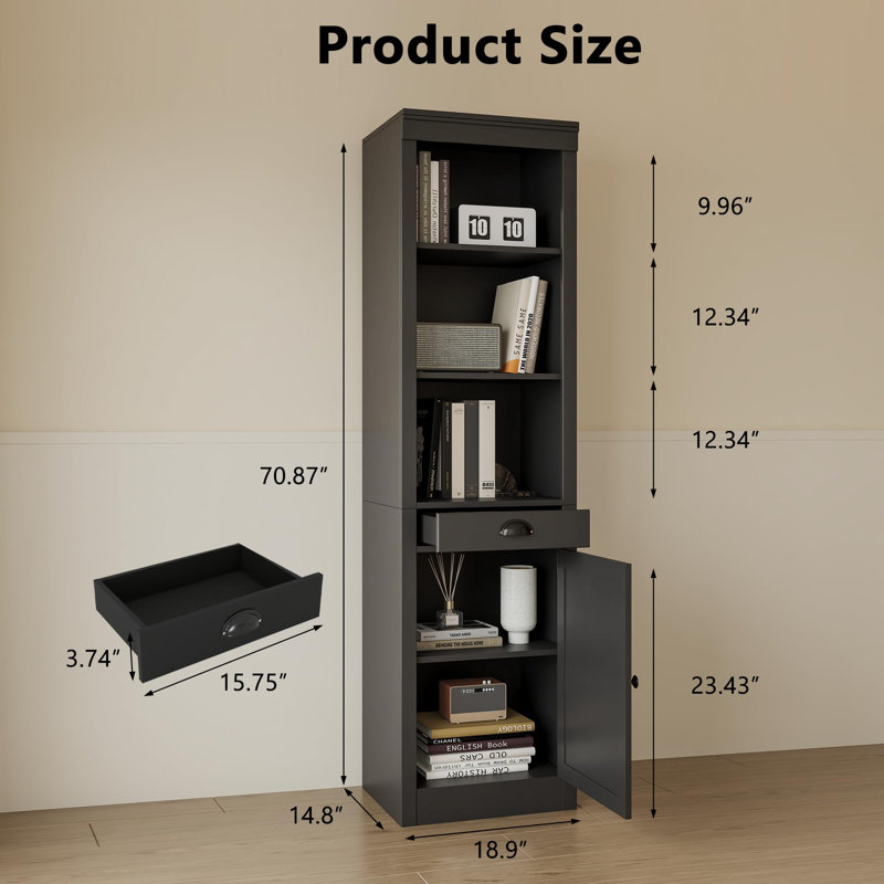 180cm H x 48cm W Standard Bookcase, Black