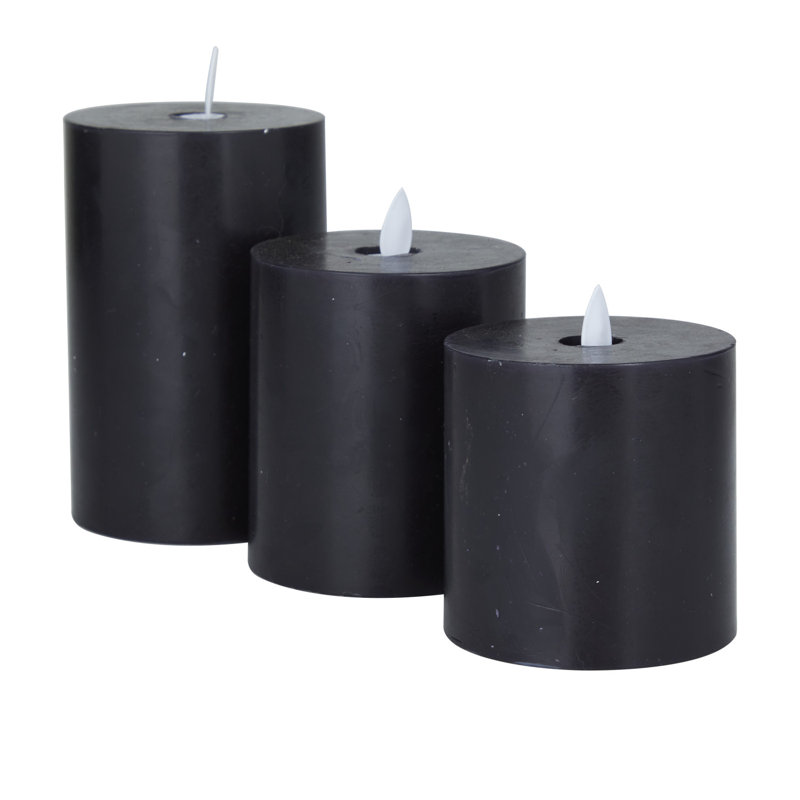Ensemble de 3 bougies sans flamme Coastal, Noir, H 5 po x l 3 po / H 3,7 po x l 3 po / H 3 po x l 3