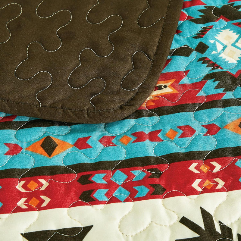 Sanse Southwestern Geometric Microfiber Quilt Set, King Quilt + 2 King Shams