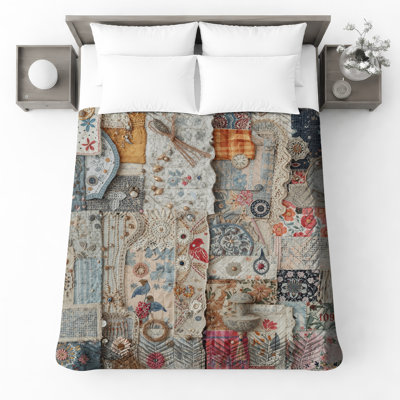 Vintage Fabric Collage Quilted Bedspread All Sizes