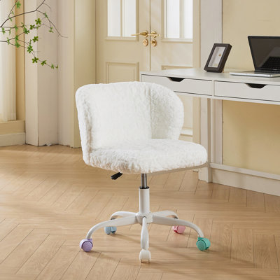 Chaise de bureau Furniture Furniture, chaise de bureau en poils de lapin artificiel avec base en métal, chaise de bureau pivotante réglable, chaise de coiffeuse