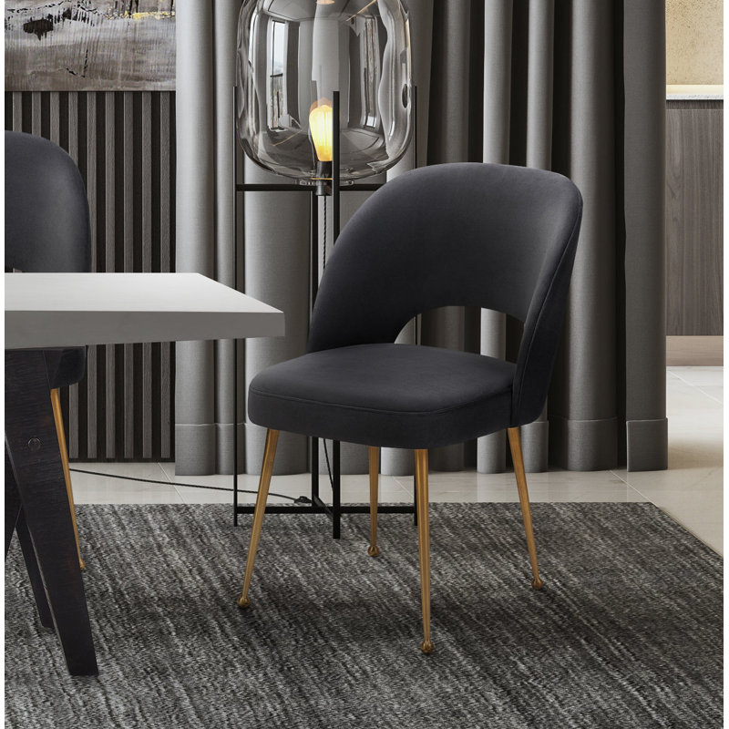 Chaise en velours Rizo Cognac, Velours gris foncé