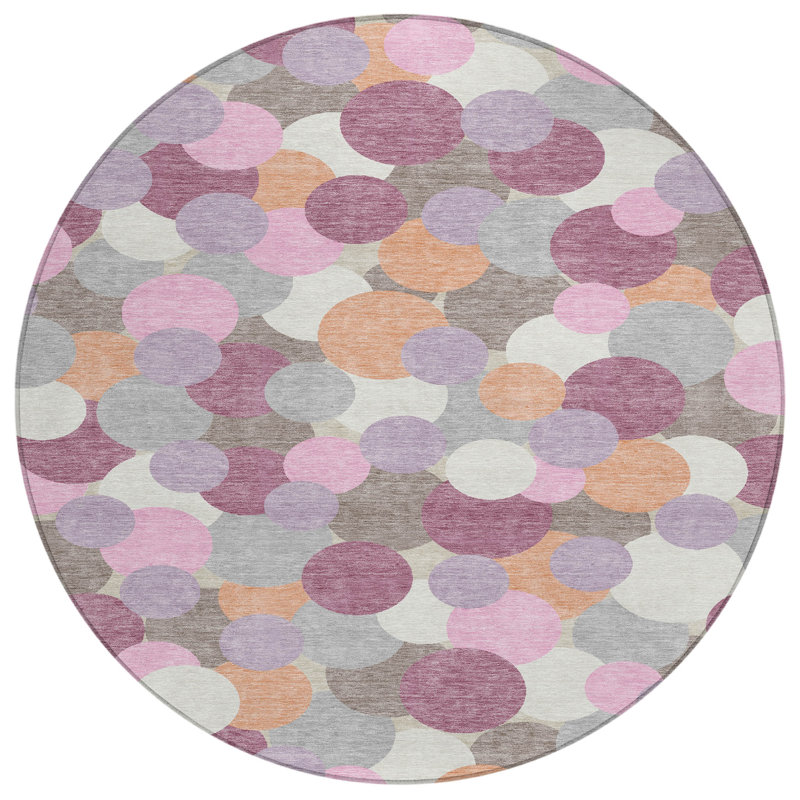 Machine Washable Indoor/Outdoor Chantille ACN2450 Geometric Rug, 8' Round, Blush