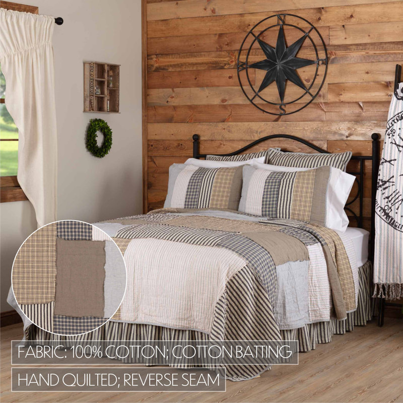 Ashmont Gray and Beige Cotton Reversible King Quilt Set