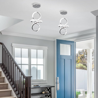 6000K Modern LED Pendant Lights, 24W LED Pendant Lights Kitchen Island Lighting, Chrome Adjustable Height Hanging Light Fixture for Kitchen Study Corridor Stairs Dining Room, 1 Pack