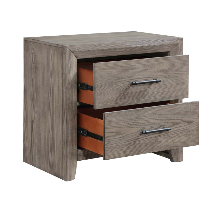 Mobilier de chambre à coucher moderne moderne en bois gris à 2 tiroirs avec table de chevet 2 pièces