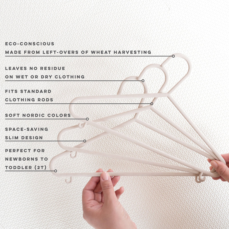 Eco-Friendly Wheat Straw Beige Children's Clothes Hangers, Pack of 30