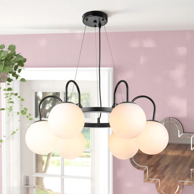 Royelle 6 - Light Dimmable Wagon Wheel Modern Glass Bubble Chandelier