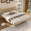 Lit plateforme en bois avec tête de lit en forme de gourde-478130169