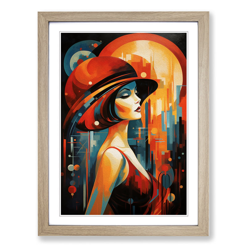 Art Deco Woman Action Painting - Framed Print, 64cm H x 46cm W x 2cm D, Oak Framed