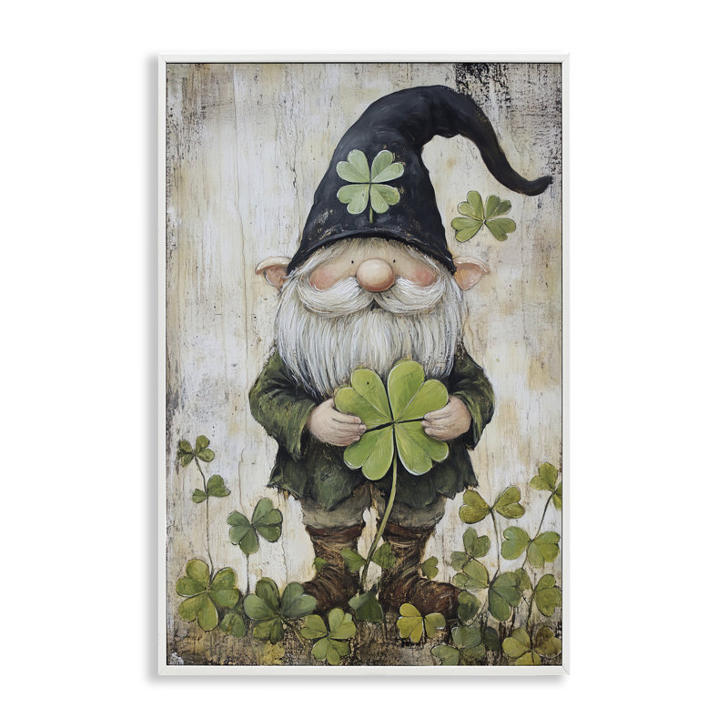 Gnome encadré Cottage Shamrock, conception de Tina LeCour, H 30 po x l 20 po, Giclée encadrée blanc bord de mer