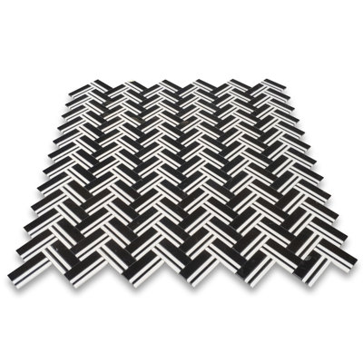 12" x 11" Marble Herringbone / Chevron Mosaic Wall & Floor Tile