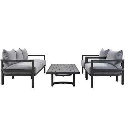 Ensemble de canapé d'extérieur multi-personnes en acier avec table basse, sièges de patio imperméables et antirouille, coussins résistants aux rayons UV pour le jardin, la pelouse et la cour