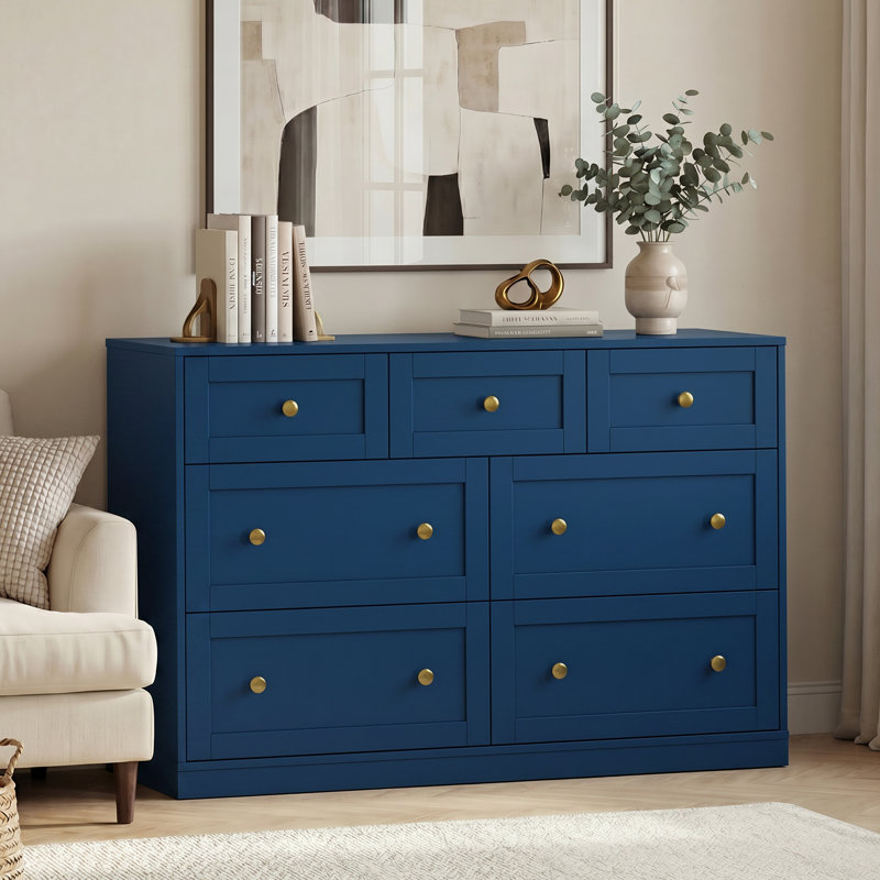 Commode 7 tiroirs Yokota, Bleu