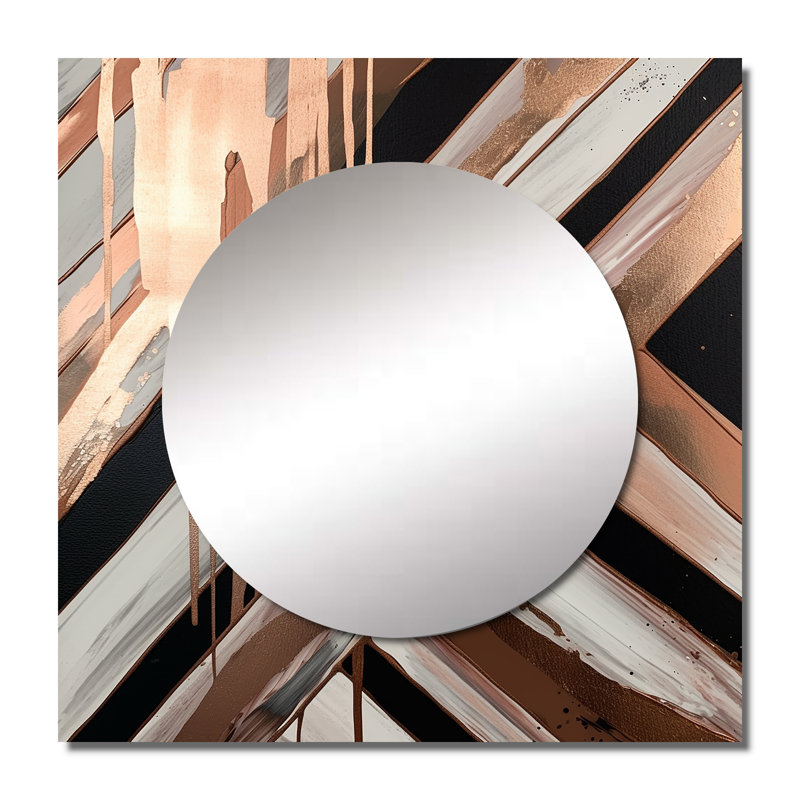 Rosegold Embracing Essence Of Lines II - Abstract Marble Large Square Mirror Wall Decor For Bedroom, 36" x 36"