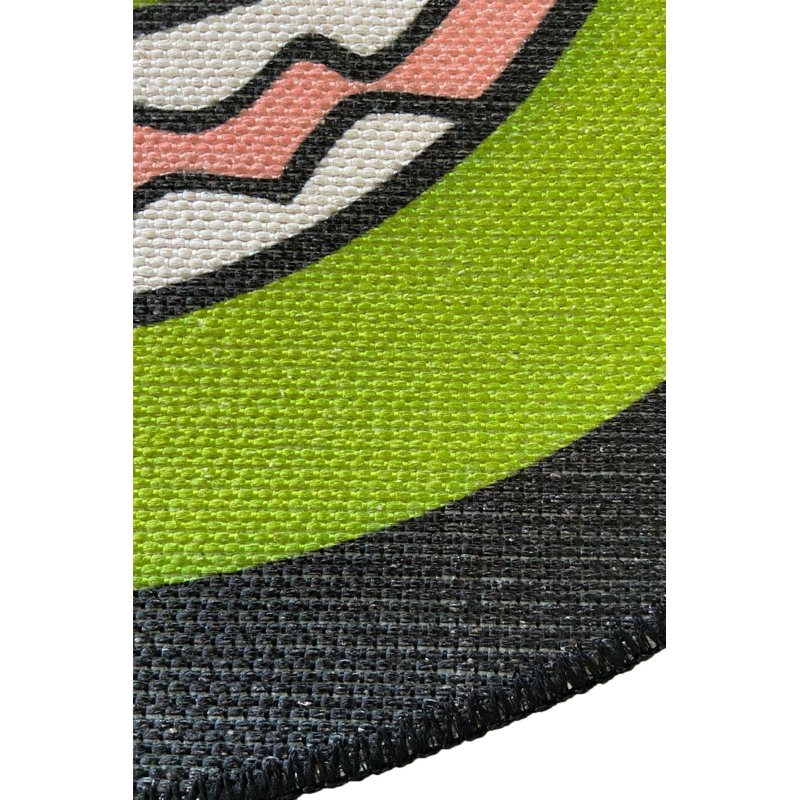 Green Round Rug With Monsters Pattern, Novelty 2'8" x 2'8"