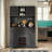 Farmhouse Coffee & Wine Bar Cabinet with Storage, Drawers, Shelves & Glass Racks for Kitchen & Dining Room, Black-118319511