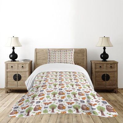 Ambesonne Forest Bedspread Set Doodle Woodland Animals Multicolor -  bed_68603_twin