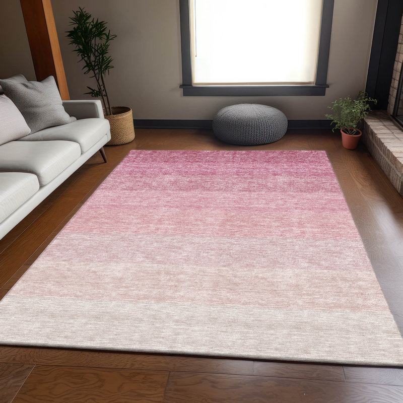 Tapis rose Prisco lavable à la machine de qualité supérieure, Rectangle 5 pi x 7 pi 6 po