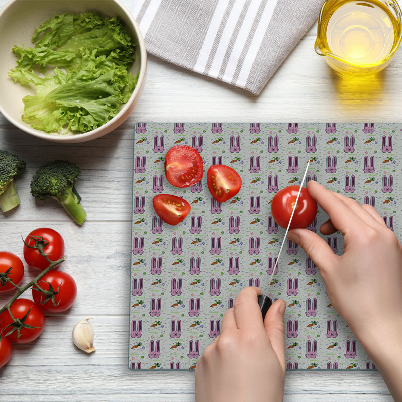 Ambesonne Rabbit Cutting Board Large Size Cartoon Bunny Characters Multicolor