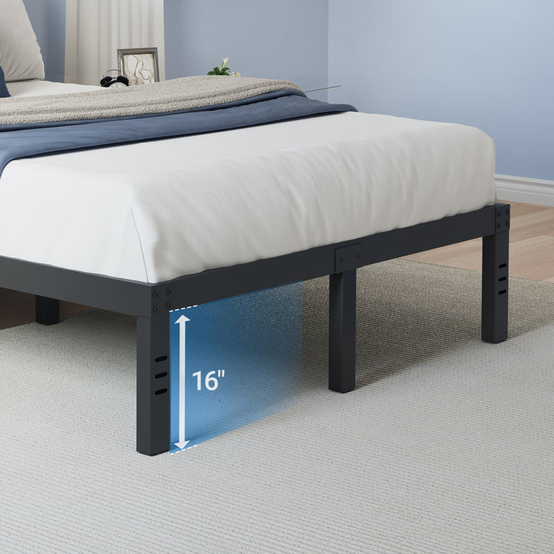 Base de lit plateforme en métal avec support de lattes en acier robuste, aucun sommier requis, Noir, Grand lit, 16"