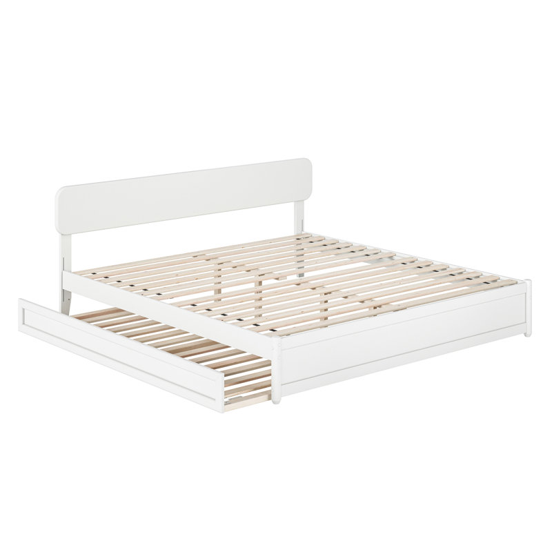 Lit plateforme en bois massif avec lit gigogne assorti Ause, Blanc, Très grand