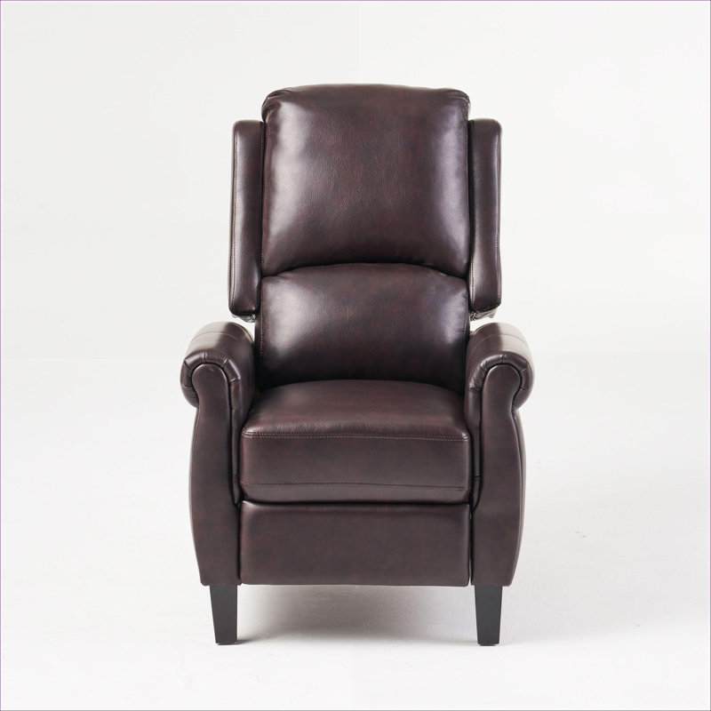  Faux Leather Pushback Club Recliner Compact Single Warm Red Upholstered Chair for Living Room Bedroom