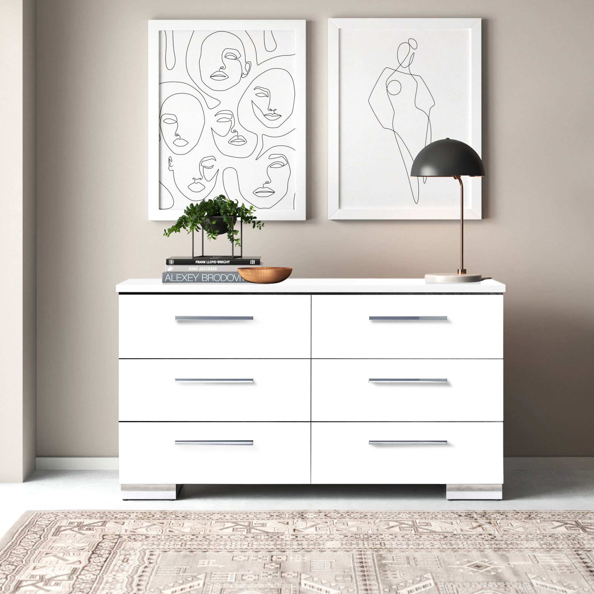 White gloss store 6 drawer dresser