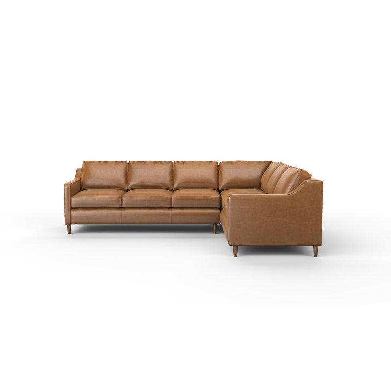 Sorrento 3x2 100% Full Top Grain Leather Sectional, Left Hand Facing, Steeplechase Saddle Genuine Leather