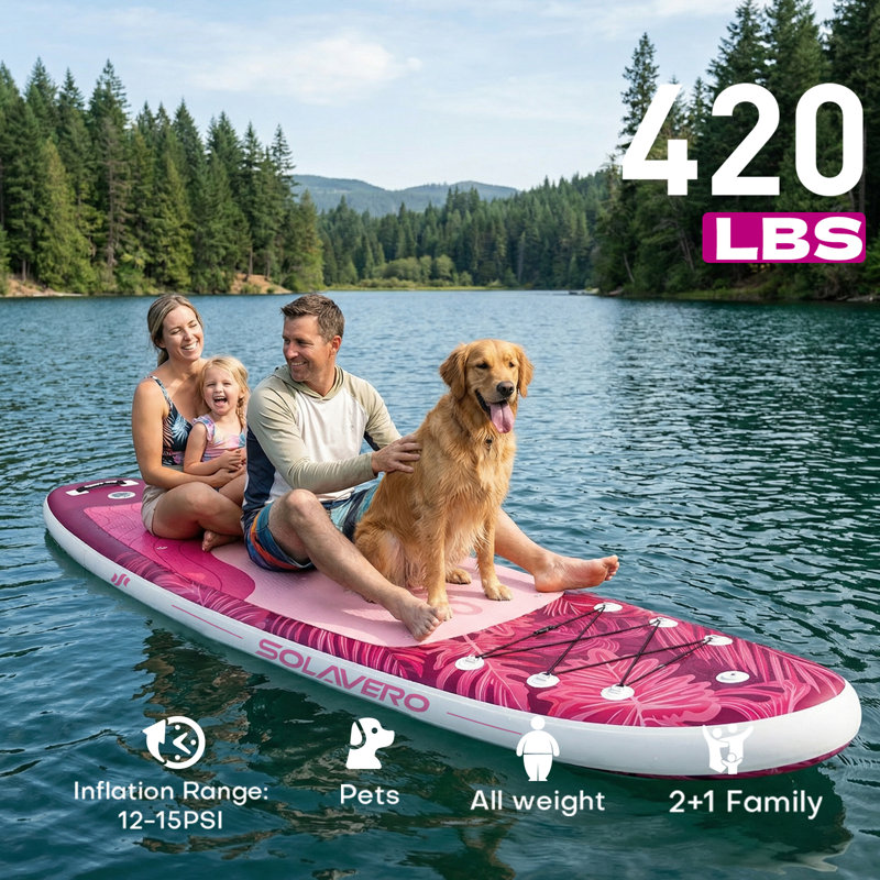 Inflatable Stand Up Paddle Board with Accessories, Wide Stable SUP Yoga Board, Non-Slip Deck, Paddle, Pump, Leash & Carry Bag for Youth & Adults