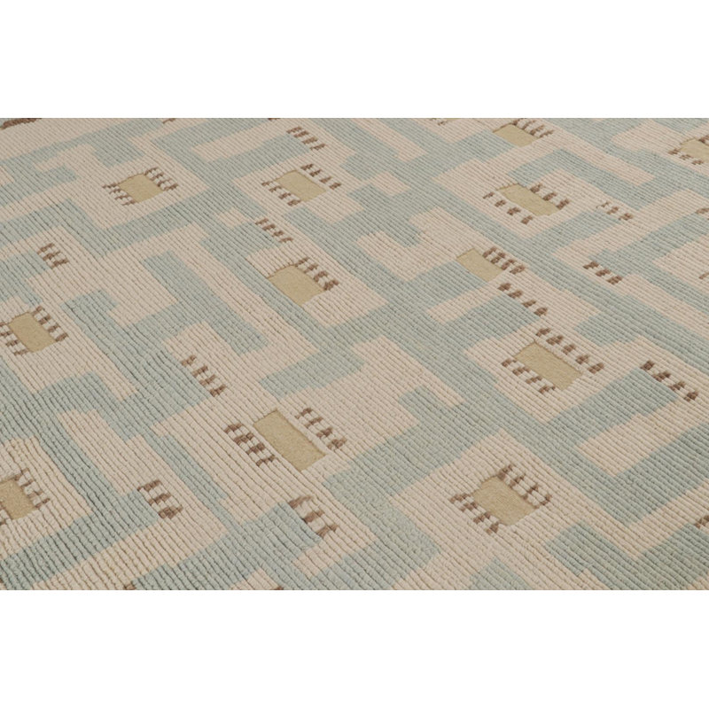 Scandinavian Hand Knotted Wool Geometric Area Rug, Rectangle 10' x 14'