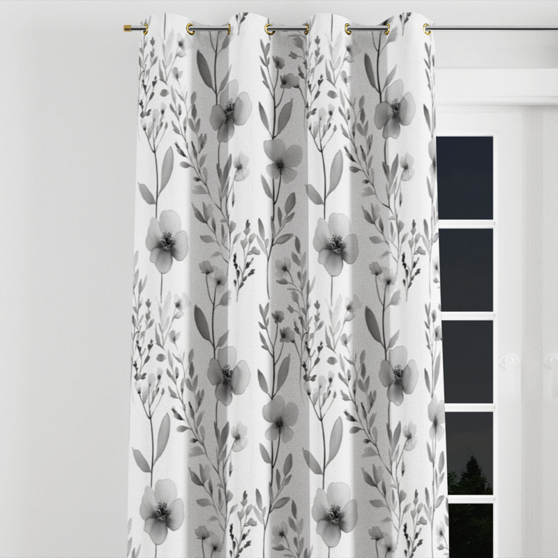 Rideaux à motif floral - œillets Boltuch gris - 1 panneau, Œillets dorés, L 52 po x L 120 po